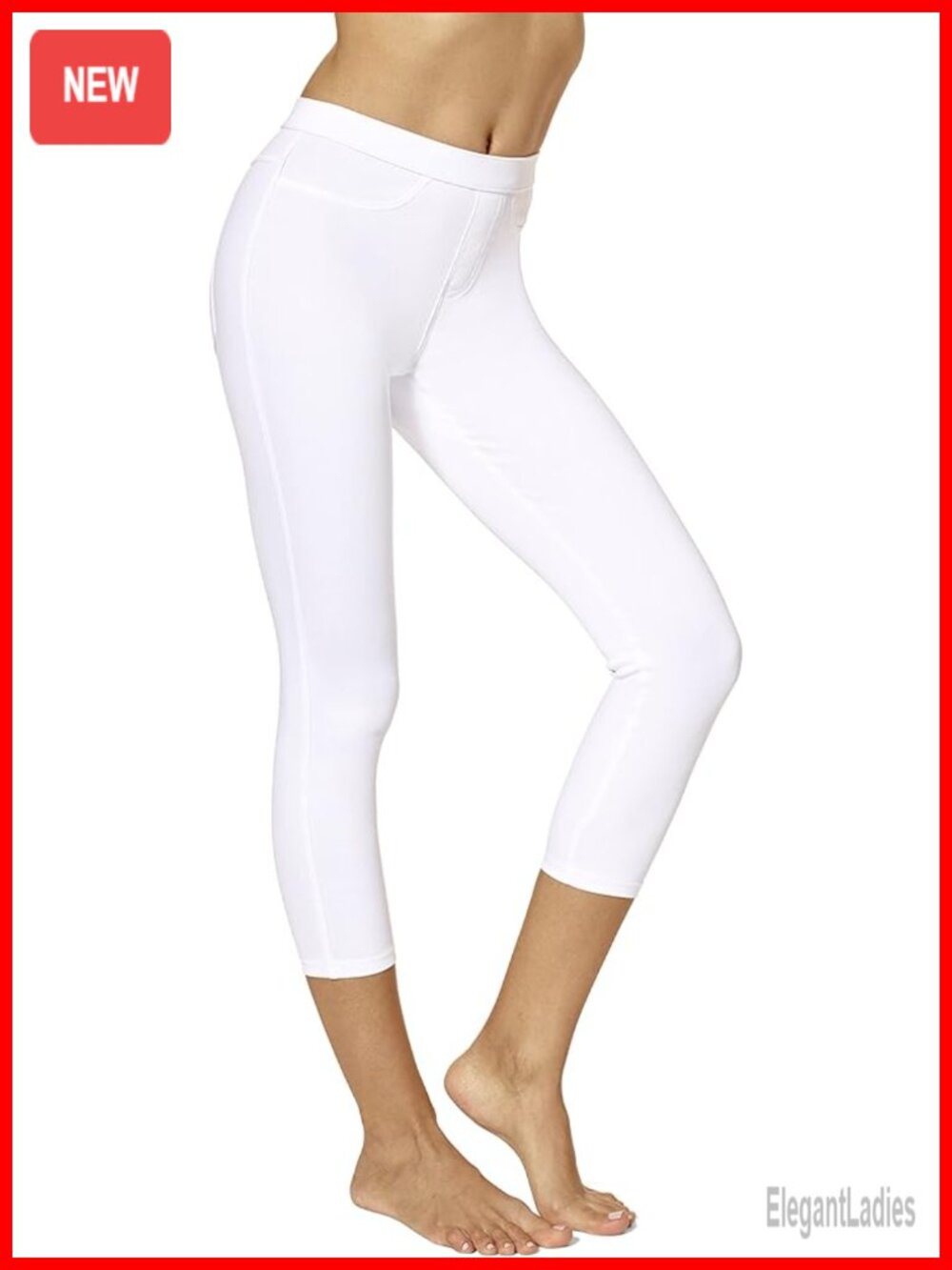 Classic Denim Capri Leggings with Pockets, Mid Rise, Stretch Pull On